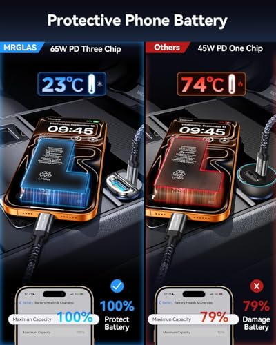 【업그레이드】 125W 차량용 충전기 USB C 고속 충전, 담배 라이터 충전기 - color: 블랙.