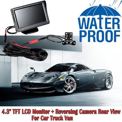 4.3 Inch TFT LCD Car Monitor Vehicle Rear View Reverse Backup Car LED Camera Video Parking System for Cars,Trucks,Pickups,Suvs, Easy Install, VS-S4301