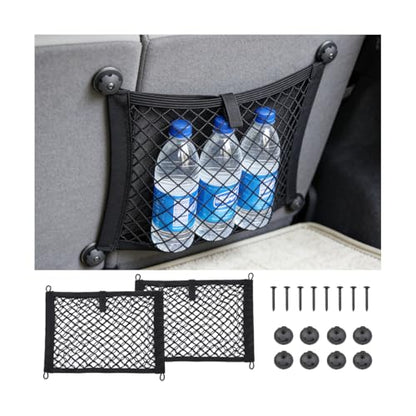 Mesh Netting Car Pouch, 2PCS 9.84" × 13.78" Stretchable Vehicle Storage Net Bag with Mounting Screws, Automotive Interior Mesh Pouch Organizer, Universal for Automobile RV Truck - size: 9.84 × 13.78 inches
