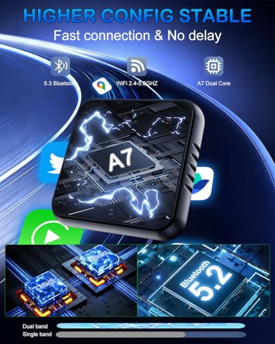 Wireless CarPlay Adapter for iPhone, Mini Size Plug & Play, Stable Fast Connection, Compact USB-A/USB-C for iPhone iOS 10+ with Manual