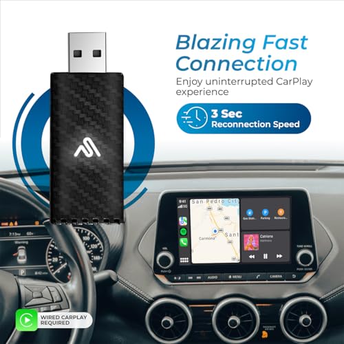 AutoSky Wireless CarPlay Adapter 2025 Pro Edition - Fastest and Most Compact Wireless CarPlay Adapter Factory Wired CarPlay Cars – USB-A and USB-C Cables – Wired CarPlay Required - OTA Updates.