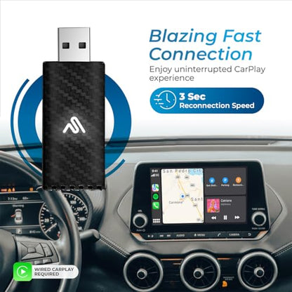 AutoSky Wireless CarPlay Adapter 2025 Pro Edition - Fastest and Most Compact Wireless CarPlay Adapter Factory Wired CarPlay Cars – USB-A and USB-C Cables – Wired CarPlay Required - OTA Updates.
