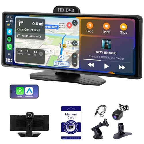 Haudio ‌10.26 Inch Wireless CarPlay & Android Auto Car Display with 1080P Dash Cam & Backup Camera All-in-One Smart Car Stereo Free 64GB SD Card - size: 10.26-Inch