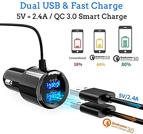 FM Transmitter Bluetooth 5.0 Hands-Free Car Kit with Quick Charge QC 3.0 Car Radio Adapter with Microphone CVC Noise Reduction