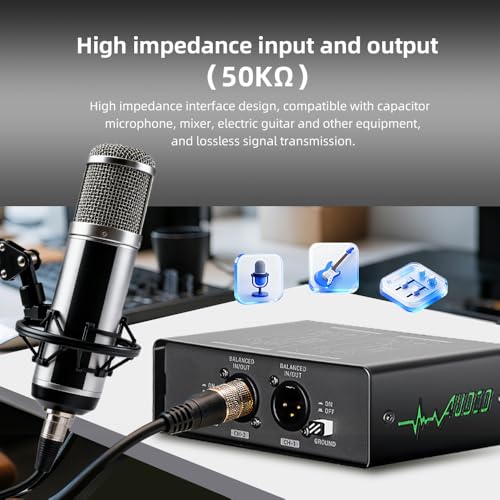 XLR-BOX Dual Channel Audio Noise Isolator/Buzz Canceller Does Not Affect Bass，Aluminum Housing Grounding Loop Noise RCA Isolator, Suitable for HiFi Stereo Home Theater Car Audio Players RCA/XLR/6.35