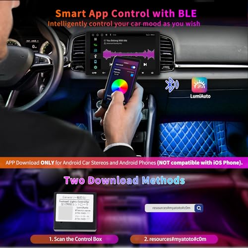 ATOTO Car LED Lights, Smart Interior Lights with App Control, 160 LEDs RGB Inside Car Lights with DIY 21 Music Modes 16 Million Color Switching-Independent Control of Front and Rear, CI-FLT01