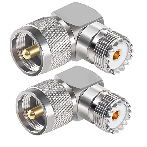 2PCS UHF PL259 Right Angle 90 Degree Coax Adapter, SO239 Male PL259 to Female Right Elbow Coaxial Connector Adapter, UHF Male to SO239 Female L Shape Coax Connector for CB Radio, Antenna, etc