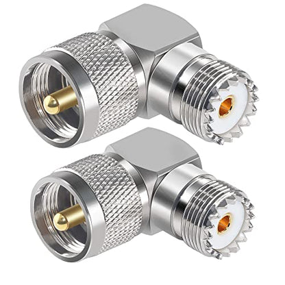 2PCS UHF PL259 Right Angle 90 Degree Coax Adapter, SO239 Male PL259 to Female Right Elbow Coaxial Connector Adapter, UHF Male to SO239 Female L Shape Coax Connector for CB Radio, Antenna, etc