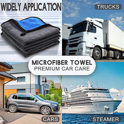 20 Pcs Microfiber Car Drying Towels 800 Gsm Thick Plush, Grey and Blue - color: Grey and Blue
