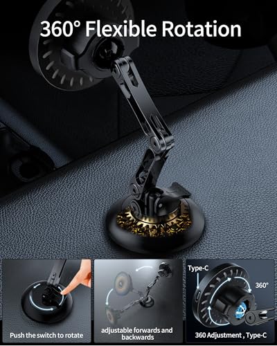 ZBF Magnetic Phone Holder for Car,15W Wireless Fast Charging for MagSafe Car Mount Vacuum Suction Cup Dashboard Windshield Phone Mount for Car 360°Adjustable Magnetic Mount for Women Men iPhone 17/16 - style: Upgraded Mount