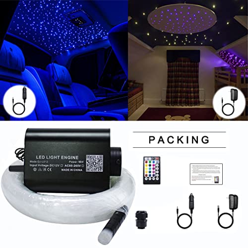 AZIMOM 16W 450pcs 0.03in 6.5ft Sound Activate Starlight Headliner Kit End Glow Fiber Strands, Fiber Optic Starlight Light Music Mode Remote APP Control Car Use Home Headliner Lighting Decoration - size: 450pcs*0.03in*6.5ft