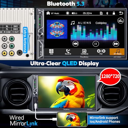 [QLED Screen Upgrade] 7" Double Din Car Stereo with Wireless Apple CarPlay and Android Auto, 240W Powerful Sound, 4.2-Channel Audio Output, Bluetooth, MirrorLink, Backup Camera, AM/FM Car Radio - color: Black W021