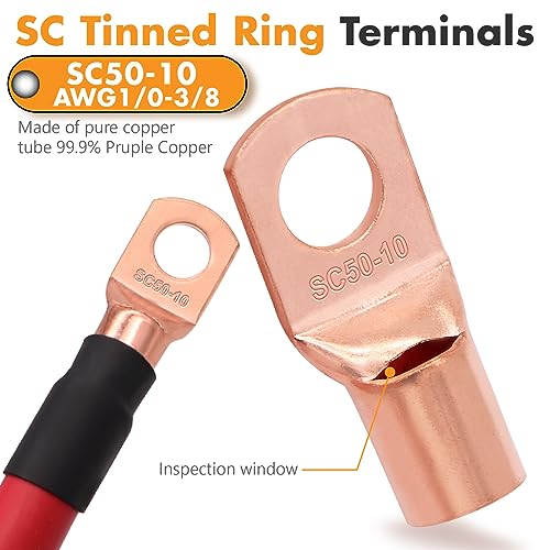 Jeemiter 1/0 Gauge CCA Wire Kit 20ft Red & Black - Car Amp Power/Ground Cable,Battery Cable with Wire Cutter,Lug Terminal Connectors & Heat Shrink Tube | for Big 3 Upgrade,Solar,RV,Marine,Subwoofer - size: 40FT Wire + Cutter