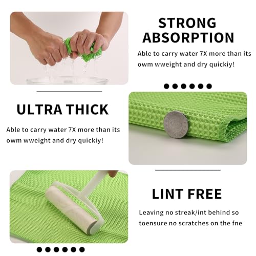 XINDELL Waffle Weave Microfiber Towel, 4Pack-16" X16" Premium Waffle Knit Detailing Towel, Cleaning Cloth for Car Windows Glass, No-Odor Streak-Free Ultra Absorbent Small Kitchen Cleaning Rags, Green