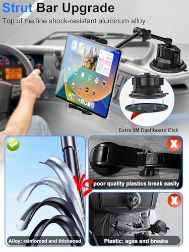 Tablet Holder for Car Dashboard Windshield, [Super Suction Cup] for iPad Car Mount, Truck Heavy Duty Tablet Mount for iPad Pro 12.9 Air Mini, Galaxy Tab, All 4-12.9" Tablets and Phones