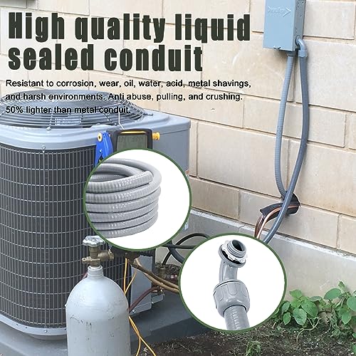 Liquid-Tight Conduit and Connector Kit - 1/2 Inch 25 FT Non Metallic Liquid Tight Electrical Conduit with 5 Straight and 5 Angle Fittings - size: 1/2inch 25 Ft
