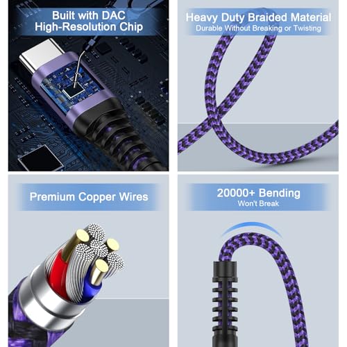 USB to 3.5mm Audio Aux Cable for Headphones Speaker PC PS5 Laptop Desktops - color: Purple