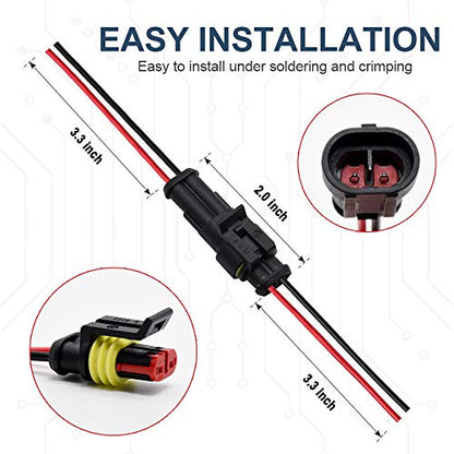 16 AWG 2 Pin Connector, 2 Wire Connector for Car, Truck, Boat, and Various Applications, Male and Female Wire Waterproof Connection (5 Kit) - size: 2 PIN