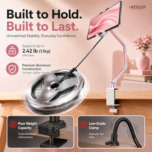 Urmust Portable Monitor Stand up to 18.5", iPad Stand for Desk, Pink - size: 3 Arm Pro-Up to 18.5" Pink