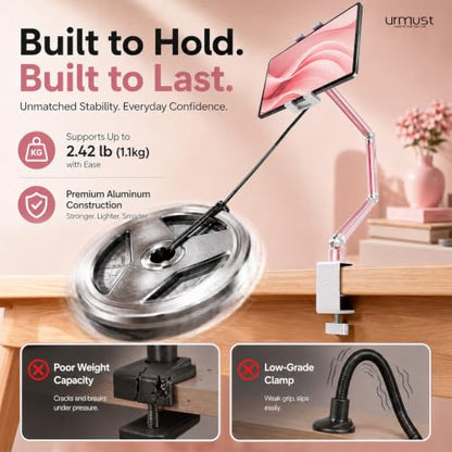 Urmust Portable Monitor Stand up to 18.5", iPad Stand for Desk, Pink - size: 3 Arm Pro-Up to 18.5" Pink