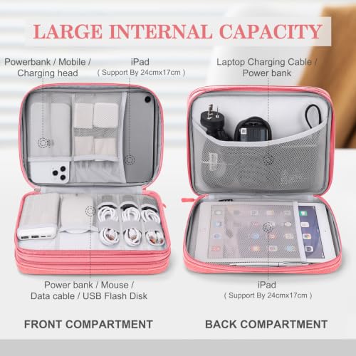 FYY Electronic Organizer, Travel Tech Pouch Bag, Extra Large, Pink - color: Pink, size: 10.8 x 8 x 3.15 inches