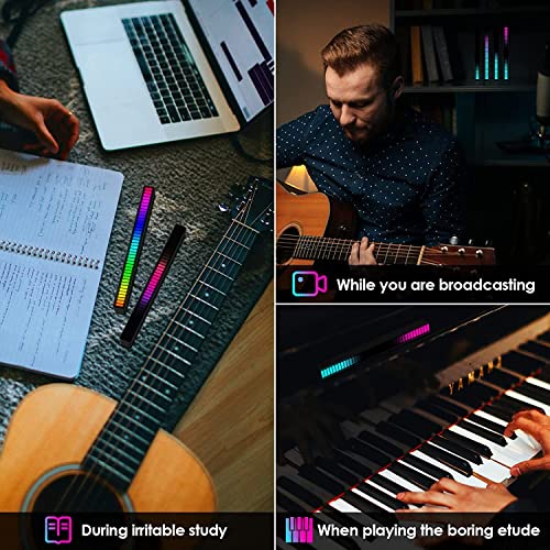 Soulpunk RGB Rechargeable Sound Control Light, Voice-Activated Pickup Music Rhythm Lights, Creative Colorful LED Ambient Light, with 15 Modes Music Sync 32-Bit Audio Spectrum for Car（4 Pack-App） - color: 4Pack-Black(App)