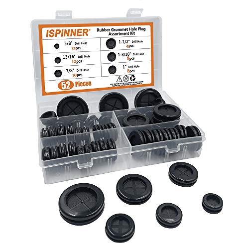 ISPINNER 52pcs 6 Sizes Rubber Grommet, Double Sided Round Rubber Hole Plug, Drill Hole 5/8" 13/16" 7/8" 1" 1-3/16" 1-1/2" (Black) - color: Black