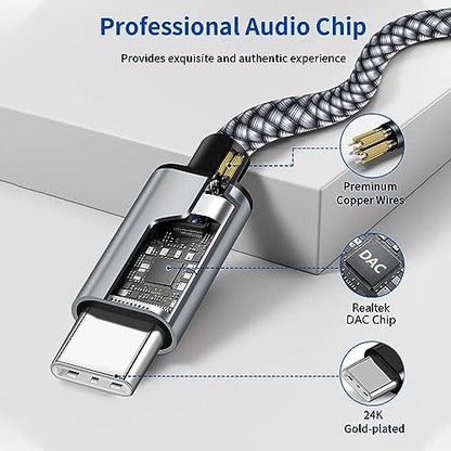 USB C to 3.5mm Aux Audio Cable with Charging, 2 in 1 USB C to 3.5mm Car Stereo Headset Audio Cable with PD 18W Charging Compatible with iPhone 17/16, Samsung Galaxy S26/S25/S24/S23+, Google Pixel 10 9 - color: Gray
