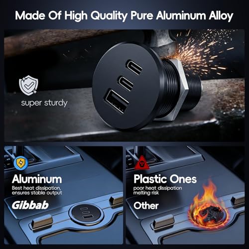 4PCS 90W All-Aluminum RV USB Outlet 12V/24V 3 Ports Recessed Mount - color: Black, size: 4P