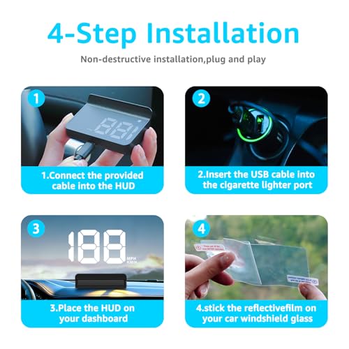 Heads up Display for Cars, Car HUD, GPS Speedometer,Head up Display for Car - color: White