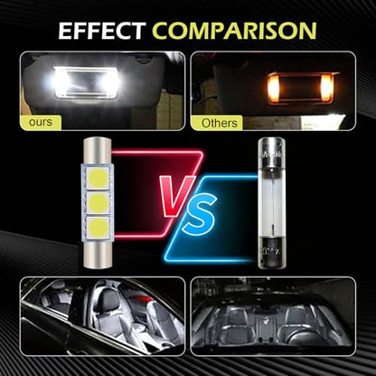 10 PCS Car T6 Vanity Mirror Sun Visor LED Light, 5050-3SMD 12V Flat Head Dual Tip 180 Degree Lighting Reading Lamp, Plug and Play Interior Lighting Kit, Suitable for Most Cars (White)