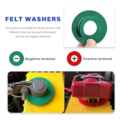 Battery Terminal Cleaner Kit, 2 Car Battery Post Terminal Brushes with 12 Anti-Corrosion Felt Washers, Cleaning Wire Brush Kit Universal Accessories for Truck RV Boat Batteries