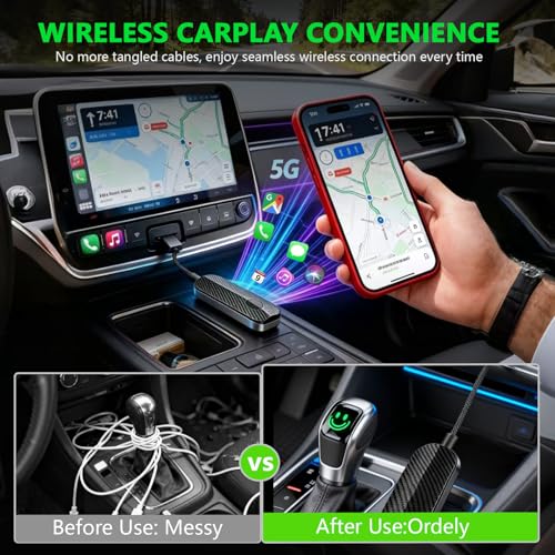 Wireless CarPlay Auto Adapter for Factory Wired Cars (2015-2026), Plug & Play CarPlay Dongle Converts Wired to Wireless, Fast Auto Reconnect, Dual Band 5GHz, USB A & USB C Compatible
