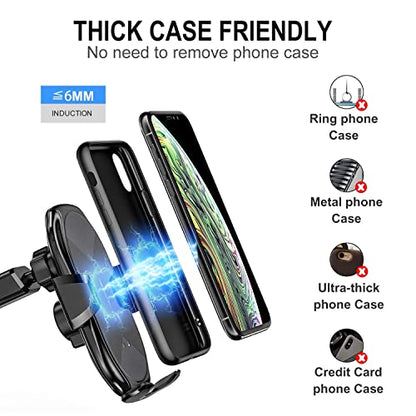 Wireless Car Charger,15W Qi Fast Charging Auto-Clamping Air Vent Windshield Dashboard Car Phone Mount,Long Arm Suction Cup Holder for iPhone Samsung LG - color: Black-2