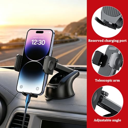 Car Phone Holder, 360° Adjustable Suction Cup Stable Vehicle Dashboard Cell Phone Mount with Air Vent Clamp, Hands Free Automotive Windshield Smartphone Holder, Universal Fit (Carbon Fiber) - color: Carbon Fiber