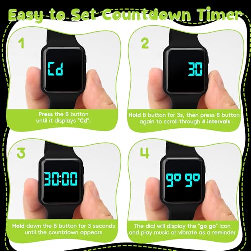 BEN NEVIS Potty Training Watch, Digital Toddler Watch with Countdown/Music/Alarm Clocks/Vibration Reminder and Waterproof, Remind Toddler to Go to The Toilet - color: 01-Black-MengLong