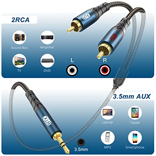 EMK 3.5mm to 2RCA Cable 24K Gold-Plated Nylon Braided RCA to Auxiliary Stereo Audio Headphone Male to Male 1/8 to RCA Cord for Tablet,Subwoofer,Home Theater,DVD Speaker,MP3/MP4,Player 10ft/3m - size: 10ft/3m, style: 3.5MM to 2RCA