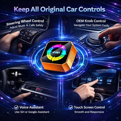 Bluradio 4-in-1 Wireless CarPlay Adapter for Wired CarPlay, Android Auto