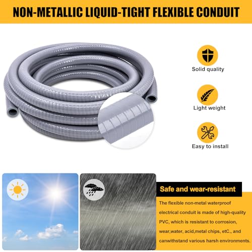 3/4 inch 150 Foot Liquid-Tight Conduit and Connector Kit, Flexible Non Metallic Electrical Conduit, With 10 Straight and 10 Angle Fittings and Pipe Strap - size: 3/4inch 150Ft