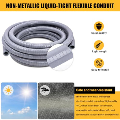 3/4 inch 150 Foot Liquid-Tight Conduit and Connector Kit, Flexible Non Metallic Electrical Conduit, With 10 Straight and 10 Angle Fittings and Pipe Strap - size: 3/4inch 150Ft