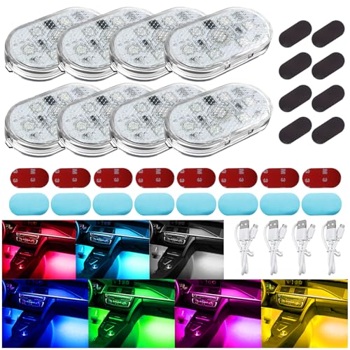 8PCS Wireless LED Lights for Car, 7 Colors Magnetic Auto Interior Light with Bright LED Lamp Beads, Portable Touch & USB Rechargeable Interior Lights, Easy Install for Car Decor (8PCS) - size: 8PCS
