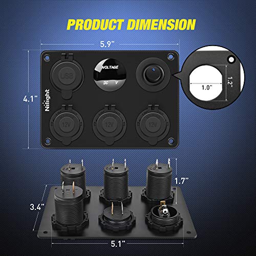 Nilight 6 in 1 Charger Socket Accessory Power Outlet Panel 12V 24VDC - color: Cigarette Socket Panel