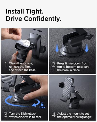 Spigen Carbon Fiber Dashboard Car Mount with Multi-Angle Telescopic Arm - color: Carbon