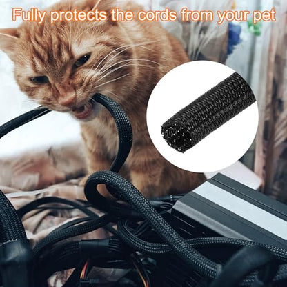 MECCANIXITY Split Sleeve Wire Loom 11/32" 25Ft Black Self Wrapping Braided Sleeve UL94-V2 Fireproof PET Sleeving for Automotive, Home Cable Management - color: Black, size: 11/32 Inch x 25Ft