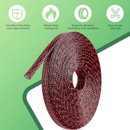 132 ft Expandable Braided Cable Sleeve Wire Loom PET Wire Sleeving，Wrap Management Mesh for Audio Video and Other Home Device Cable Automotive Wire - (1/2 Inch, 1/4 Inch, 3/8 Inch,3/4 Inch, Red) - color: Red
