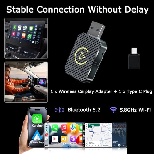Wireless CarPlay Adapter 2026 Upgraded,CarPlay & Android Auto 2-in-1, Mini USB Design for Cars with Wired CarPlay,Fast Auto-Connect,Plug & Play,for iOS 10+, Android 11+ Version (Stripe)