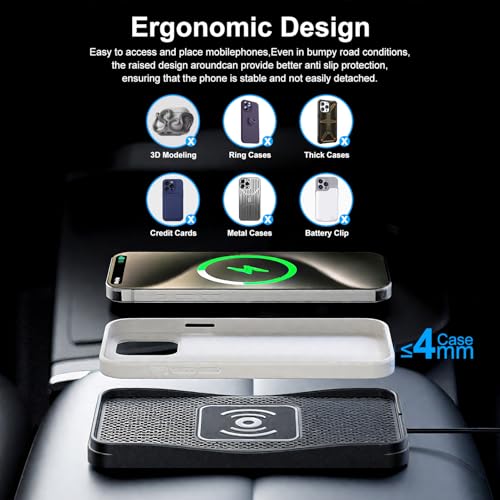 15W Fast Non-Slip Wireless Car Charger Pad with Adapter Type C - size: 7"L x 3.7"W - 39.4" Type C