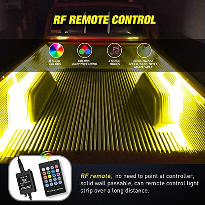 Nilight - TL-31 2PCS 60Inch RGB Truck Bed Light Strip Kit 180 LED RF Remote Control with On Off Switch Blade Fuse 2Way Splitter Extension Cable for Cargo Pickup Truck SUV RV Boat, 2 Years Warranty | 180 LED Cargo Light Strips with On/Off Switch, Fuse, Spl
