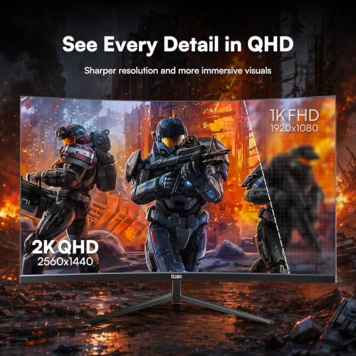 32 Inch Curved Gaming Monitor, QHD 1440P, 165Hz | VA Computer Screen, 1500R, 3500:1 Contrast Ratio, 98% sRGB, HDR10, 16.7M, Frameless Design for PC and Console, HDMI, DP, VESA - size: 32 inch