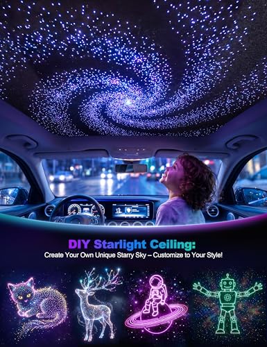 VOLISUN 16W Starlight Headliner Kit for Car,550pcs Fiber Optic Lights,9.8ft Star Lights+Meteor Shooting Star,APP & Remote Control,RGBW Interior Car Lights for Ceiling,Home,Party - size: 550pcs*0.03in*9.8ft+Meteor